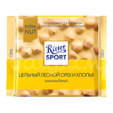 Шоколад Риттер Спорт Extra Nut 100г Белый Цельные лесные орехи Хлопья